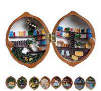 Walnut Shell Doll House, Walnut Shell Doll House Mini, Walnut Shells for Crafts, Handmade Walnut Shell Doll House Tiny World Inside Walnuts, Mini Library, Nut Secret 3D Scene Decoration (B)