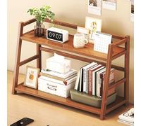 Walnut Small Desktop Bookshelf Wooden Desk& Countertop Hutch Open Storage Display Rack for College Dorm Computer Desk Tabletop