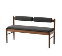 Walnut Solid Wood Bench with Backrest Removable Cushion Multi-Person Leisure Seating for Balcony Restaurant Living Room & Yard (47.6in/121cm)