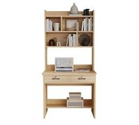 Walnut Solid Wood Desk with Built-in Bookcase Modern Simple Work Table for Home Office & Bedroom (Size: 85x50x185cm) - Ideal Study & Writing Solution