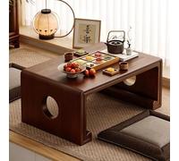 Walnut Solid Wood Low Coffee Table for Floor Sitting Rectangular Design for Living Room Balcony Bay Window - Includes Table Runner & Seat Cushions (110x55x30cm)