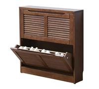 Walnut Solid Wood Shoe Cabinet with Shutters Stylish Hallway Shoe Rack Stand Entryway Storage Cupboard Indoor/Outdoor Dumping Shoe Shelf for Corridor