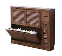 Walnut Solid Wood Shoe Cabinet with Shutters - Stylish Hallway Shoe Rack Stand Entryway Storage Solution Indoor/Outdoor Shoe Shelf for Corridor nization
