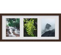 Walnut Triple Aperture Picture Frame For Three 6x8 Inch Photos - Multi Photo Collage Frame with White Mount - Wall Hanging Frame for Family, Wedding, Travel & Nature Pictures