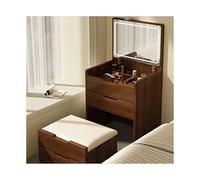 Walnut Vanity Table with Mirror Small Dressing Table & Stool Set Makeup Station for Bedroom & Bathroom Adjustable Height 60CM Elegant & Functional Design