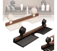 Walnut Wall-Mounted Suction Cup Shelf - No Drill Over Sink nizer, Removable Shower Caddy, Space-Saving Storage for Bathroom & Kitchen, 40 cm, Set of 2