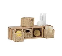 Walnut wall shelf system cube rack with baskets 8 compartments flexible 2-piece