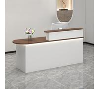 Walnut White Reception Desk with Lockable Drawer Keyboard Tray & LED Light - 55.1"x21.7"x39.3" Checkout Counter for Beauty Salon Office Lobby Furniture