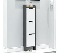 Walnut & White Shoe Cabinet - Slim Free Standing Shoe Rack nizer with Doors for Entryway - 16in Narrow Tipping Bucket Sto Solut