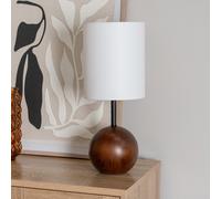 Walnut Wood Ball Table Lamp with Tall Linen Shade Transparent