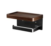 Walnut Wood Bathroom Shelf with Toilet Roll Holder, Carbon Steel, 20x12x10c | Combines a solid walnut wood shelf with a metal toilet roll holder to keep bathroom items within easy reach.