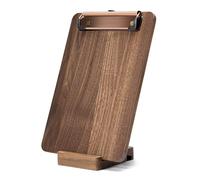 Walnut Wood Clipboard, 9" x 6.3" Small Menu Clip Board with Metal Clip and Stable Base, Solid Hardwood, Smooth Edges, Free Stand Holder for Bar, Restaurant, Coffee Shops, Countertops