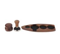 Walnut Wood Coffee Tamper Holder with Stainless Steel and Rubber, Boat-Shaped, Stable and Durable for Coffee Bar, Restaurant (Fits 51mm/53mm Base, 51mm Tamper, 51mm Distributor)