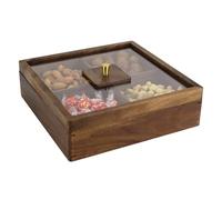 Walnut Wood Dried Fruit Box North America, with Lid 4-Compartment Air-Tight Organiser for Dried Fruits, Snack, Nuts, Candy Serving Platter Tray, Large Storage Food Platter for Home, Office, Outdoor