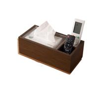 Walnut Wood Effect Tissue Box - Premium MDF Organiser with Hidden Storage Drawer for Living Room/Office, Scratch-Resistant Finish
