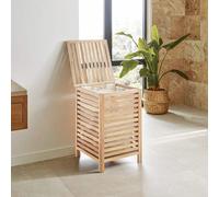 Premier Housewares Keep Your Laundry Organized And Stylish Sturdy Long-lasting Durability Walnut Wood Laundry Hamper with Rustic Slatted Design Natural Finish 45x65x45