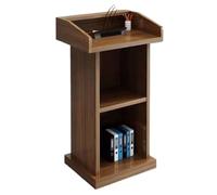 Walnut Wood Podium with Open Storage Modern Lectern for Churches Reception Desks & Events Stylish Pulpit for Professional Settings Public Speaking Essentials