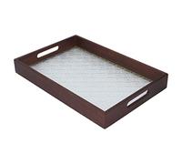 Walnut Wood Serving Tray with Vintage Glass Bottom, Rectangle Wooden Tea Tray for Breakfast, Snacks, Desserts and Afternoon Tea, Elegant Dining Tray with Handles