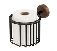 Walnut Wood Toilet Paper Holders with Towel Bar, No-Drill Wall Mount Bathroom Tissue Box Organizers, Space Aluminum Storage Rack for Renters(A)