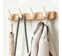 Walnut Wood Wall Mounted Coat Racks, Heavy Duty Rust-Free Aluminum Hooks | Vintage Coat Hooks Wall Mounted, Multipurpose Over The Door Hanger Organizer for Bathroom, Bedroom(Natural+White,4hook)