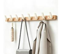 Walnut Wood Wall Mounted Coat Racks, Heavy Duty Rust-Free Aluminum Hooks | Vintage Coat Hooks Wall Mounted, Multipurpose Over The Door Hanger Organizer for Bathroom, Bedroom(Natural+White,8hook)