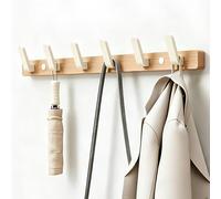 Walnut Wood Wall Mounted Coat Racks, Heavy Duty Rust-Free Aluminum Hooks | Vintage Coat Hooks Wall Mounted, Multipurpose Over The Door Hanger Organizer for Bathroom, Bedroom(Natural+White,6hook)