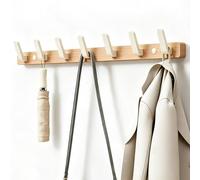 Walnut Wood Wall Mounted Coat Racks, Heavy Duty Rust-Free Aluminum Hooks | Vintage Coat Hooks Wall Mounted, Multipurpose Over The Door Hanger Organizer for Bathroom, Bedroom(Natural+White,7hook)