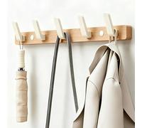 Walnut Wood Wall Mounted Coat Racks, Heavy Duty Rust-Free Aluminum Hooks | Vintage Coat Hooks Wall Mounted, Multipurpose Over The Door Hanger Organizer for Bathroom, Bedroom(Natural+White,5hook)