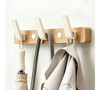 Walnut Wood Wall Mounted Coat Racks, Heavy Duty Rust-Free Aluminum Hooks | Vintage Coat Hooks Wall Mounted, Multipurpose Over The Door Hanger Organizer for Bathroom, Bedroom(Natural+White,3hook)