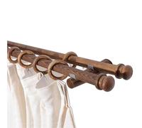 Walnut Wooden Curtain Rod Set - Splicing Solid Wood Single Rod with Bracket & Cap 39.4in Double Rod for Stylish Home Décor& Elegant Design