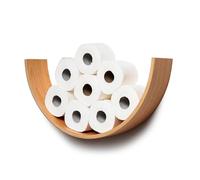 Walnut Wooden Toilet Paper Holder with Shelf, Floating Rolls Rack for Spare Toilet Roll, Unique Wall Mounted Storage for Bathroom, Oak Finish