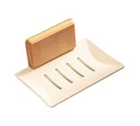 Walnut Wooden Wall Mounted Soap Dish,Bathroom Soap Dish Holder with Drainage System, Waterproof Shower Soap Box No Drilling Required for Bathroom Organizer(A wood + white)