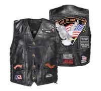 WalnutKing Men Leather Motorcycle Jacket Vest Plastered Embroidery Cool Patches Biker Vest, Elage9, XL