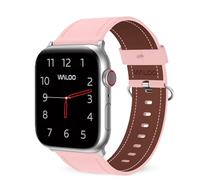 WALOO Genuine Classic Leather Replacement Watch Band Compatible With Your Apple Watch Series 10/9/8/7/6/5/4/3/2/1/SE/Ultra Fits Sizes 38mm/40mm/41mm/42mm/44mm/45mm/46mm/49mm, Pink, 38/40/41mm, Classic