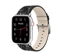 WALOO Genuine Leather Bling Glitter Sparkly Replacement Watch Band Compatible With Your Apple Watch Series 10/9/8/7/6/5/4/3/2/1/SE/Ultra Fits Sizes 38 mm, 40 mm, 41 mm, 42 mm, 44 mm, 45 mm, 46 mm, 49