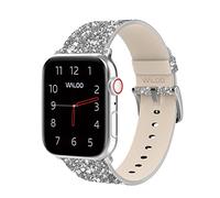 WALOO Genuine Leather Bling Glitter Sparkly Replacement Watch Band Compatible With Your Apple Watch Series 10/9/8/7/6/5/4/3/2/1/SE/Ultra Fits Sizes 38 mm, 40 mm, 41 mm, 42 mm, 44 mm, 45 mm, 46 mm, 49
