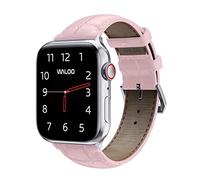 WALOO Genuine Leather Crocodile Embossed Crocodile Embossed Replacement Watch Strap Compatible with Your Apple Watch Series 8/7/6/5/4/3/2/1/SE, Fits Sizes 38mm 40mm 41mm 42mm 44mm 45mm, Pink, 42/44