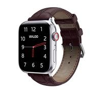 WALOO Genuine Leather Crocodile Embossed Crocodile Embossed Replacement Watch Strap Compatible with Your Apple Watch Series 8/7/6/5/4/3/2/1/SE, Fits Sizes 38mm 40mm 41mm 42mm 44mm 45mm, brown, 38/40