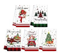 Walopola 5 Pieces Christmas Tea Towels For Kitchen 40x60 Cm Polyester Santa Elk Snowman Gnome Christmas Towel 300g Absorbent Kitchen Towel Set For Holiday Home Dining Cooking Cleaning Hand