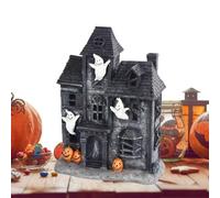 Walopola Haunted House Figurine,Village Houses with LED Lights - Spooky Decor Halloween Decorations for Bedroom Table Kitchen Indoor Desk Living Room Restaurant Bookshelf