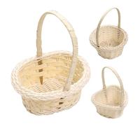 Walopola Rattan Flower Girl Baskets 3 Pieces Woven Flower Basket With Handle Aesthetic Photography Props For Wedding Home Decoration