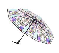 Walopola Vintage Stained Glass Automatic Umbrella, Stained Glass Umbrella, Transparent Vintage Parasol Umbrella, Hand-Painted Glass Clear Umbrella, Stained Glass Inspired Umbrella