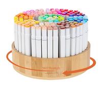 walowalo Bamboo Rotating Art Supply Holds 800+ Pencils 160 Marker Organiser Spinning Crayon Marker Pen Holder for Desk Brush Storage for Office School Classroom Organization (Larger VER) (Round)