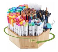 walowalo Bamboo Rotating Art Supply Holds 800+ Pencils 160 Marker Organiser Spinning Crayon Marker Pen Holder for Desk Brush Storage for Office School Classroom Organization Stationary (Larger VER)