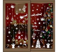 WALPLUS 117 PCS Snowflake Window Decals Reusable Snowflake Window Stickers Removable Christmas Window Stickers Double Sided White Winterland with Baubles Christmas Window Clings