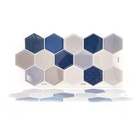 WALPLUS 12 Sheets Honey Hexa Blue and Cream Glossy 3D Hexagonal Tile Stickers 30x15cm Wall Splashbacks Vinyl Stick on Tiles Backsplash Peel and Stick Bathroom Kitchen Decor Tile Paint WT3D3026..