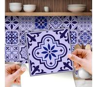 WALPLUS 120 Pcs 15cm(6") Tile Stickers Peel and Stick Backsplash Self-Adhesive Removeable Stick on Wall Vinyl Home Decoration DIY for Living Kitchen Bedroom Splashbacks - Spanish & Moroccan Blue