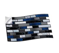WALPLUS 12pcs(28.5x14cm/11.2x5.5in) 12pcs Lux Touch Grey And Blue Marble Long Mosaic Wall Tile Stickers Peel&Stick Backsplash Vinyl Home Decors Splashback for Kitchen Bathroom Tile Paint Stick on Wall