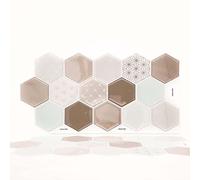 "WALPLUS 12pcs 30x15cm(11.8""x6"")Honey Hexa Brown Glossy 3D Tile Stickers Wall Splashbacks Home Self Adhesive Vinyl Stick on Tiles Splashback Peel and Stick Backsplash Bathroom Kitchen Decor Tile Paint", one size, oney hexa brown-wt3d3025