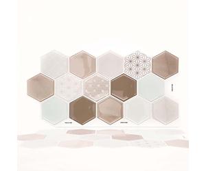 "WALPLUS 12pcs 30x15cm(11.8""x6"")Honey Hexa Brown Glossy 3D Tile Stickers Wall Splashbacks Home Self Adhesive Vinyl Stick on Tiles Splashback Peel and Stick Backsplash Bathroom Kitchen Decor Tile Paint", one size, oney hexa brown-wt3d3025